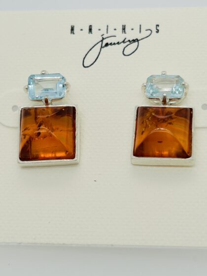 amber and blue Topaz earrings